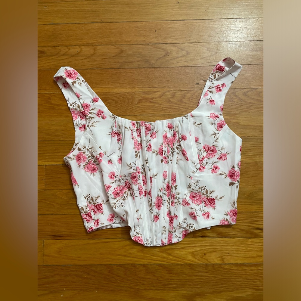 SHEIN White and Pink Bustier Tank Top